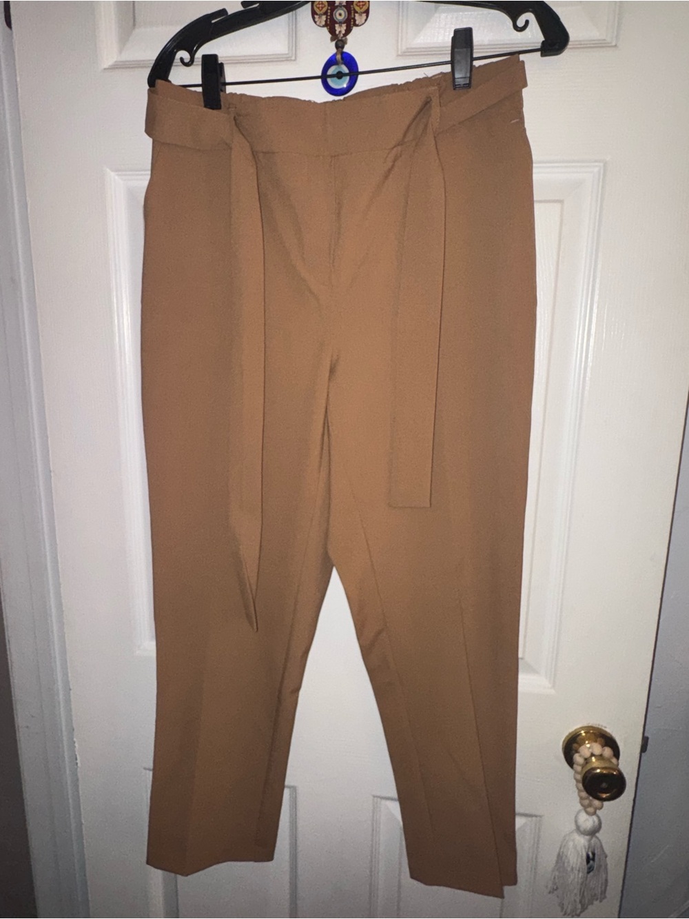 High-Waist Tie-Waist Jumpsuit in Camel Brown